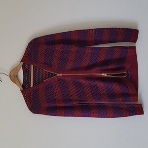 Derek Lam Purple Wine Zip Front Mesh Weave Cardigan Size Medium